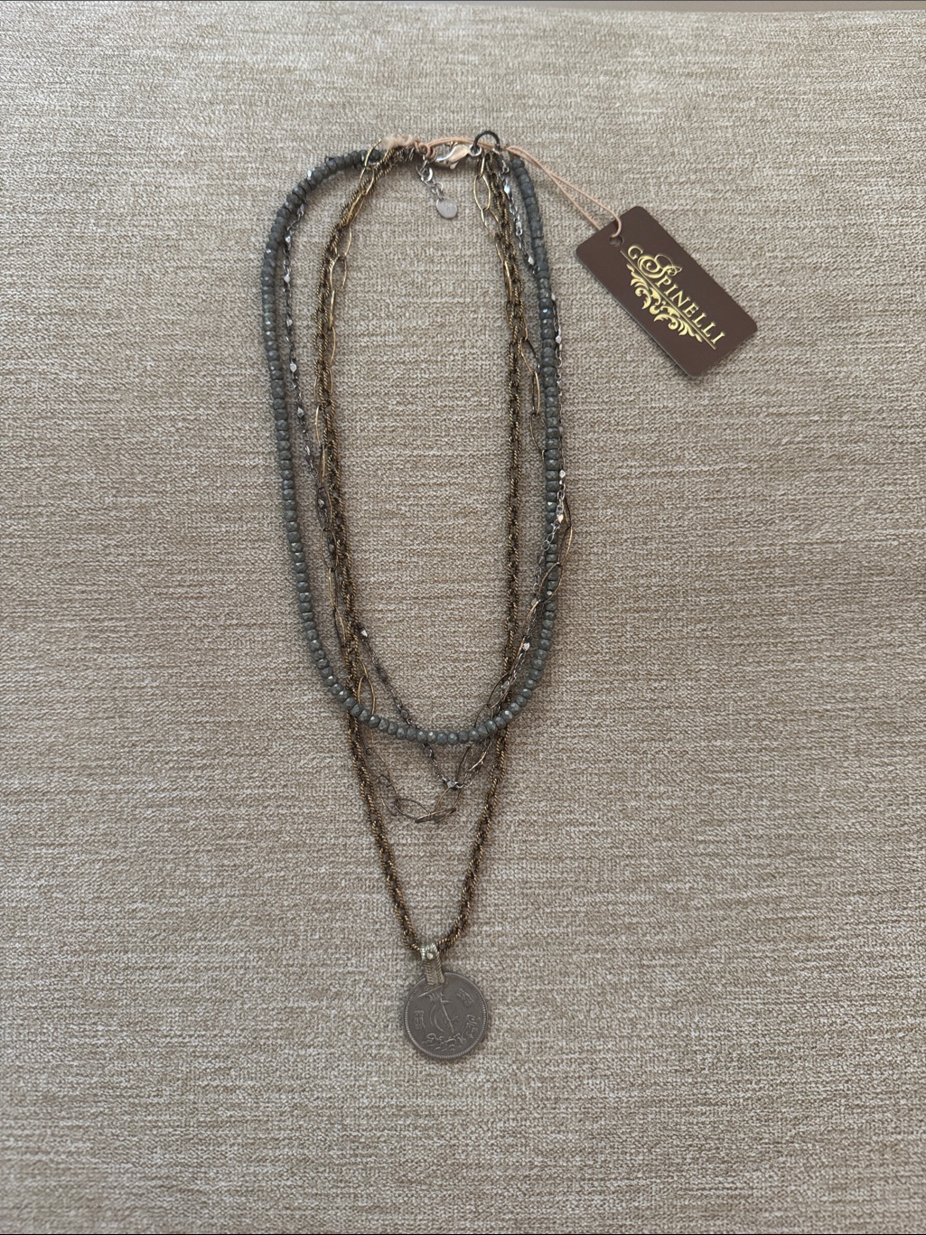 Gspinelli Gray And Bronze Layered Necklace With Coin Pendant